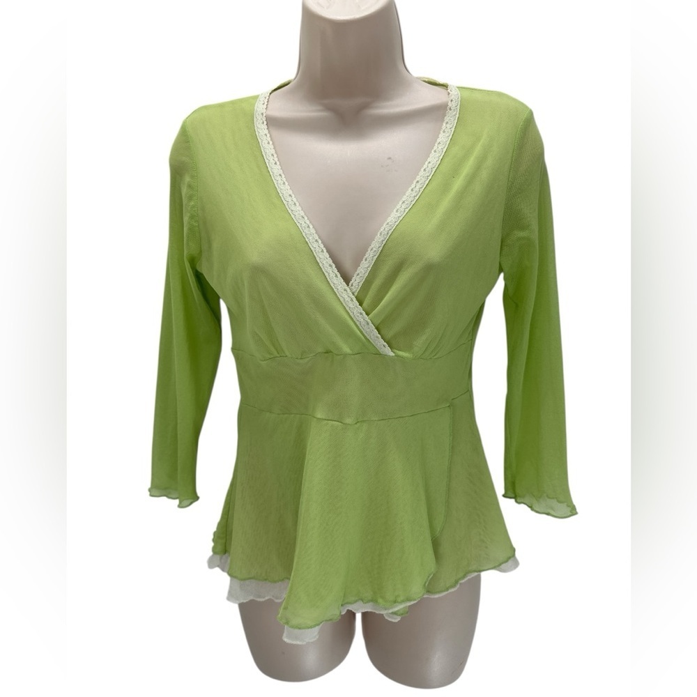 Studio Y Lime Green Lettuce Trim Babydoll Top Y2K Coquette Kawaii Flirty Indie S